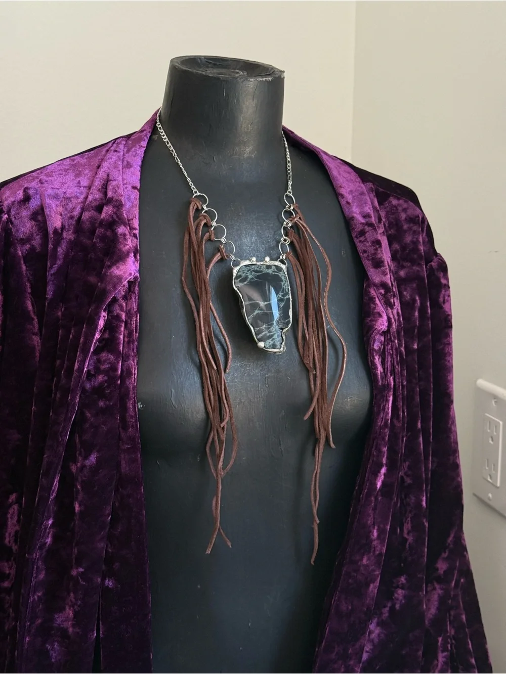 Spiderweb obsidian statement Fringe Necklace southern gothic boho jewelry